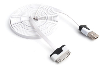 Други USB кабели  USB кабел тип лента 3 метра за Apple iPhone 4 / 4s / Apple iPad 2 / 3 / Apple iPad Mini бял